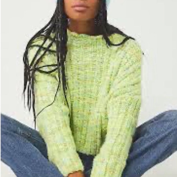 Free People Green Confetti Oversized Chunky Sweater Size XL - Picture 2 of 10